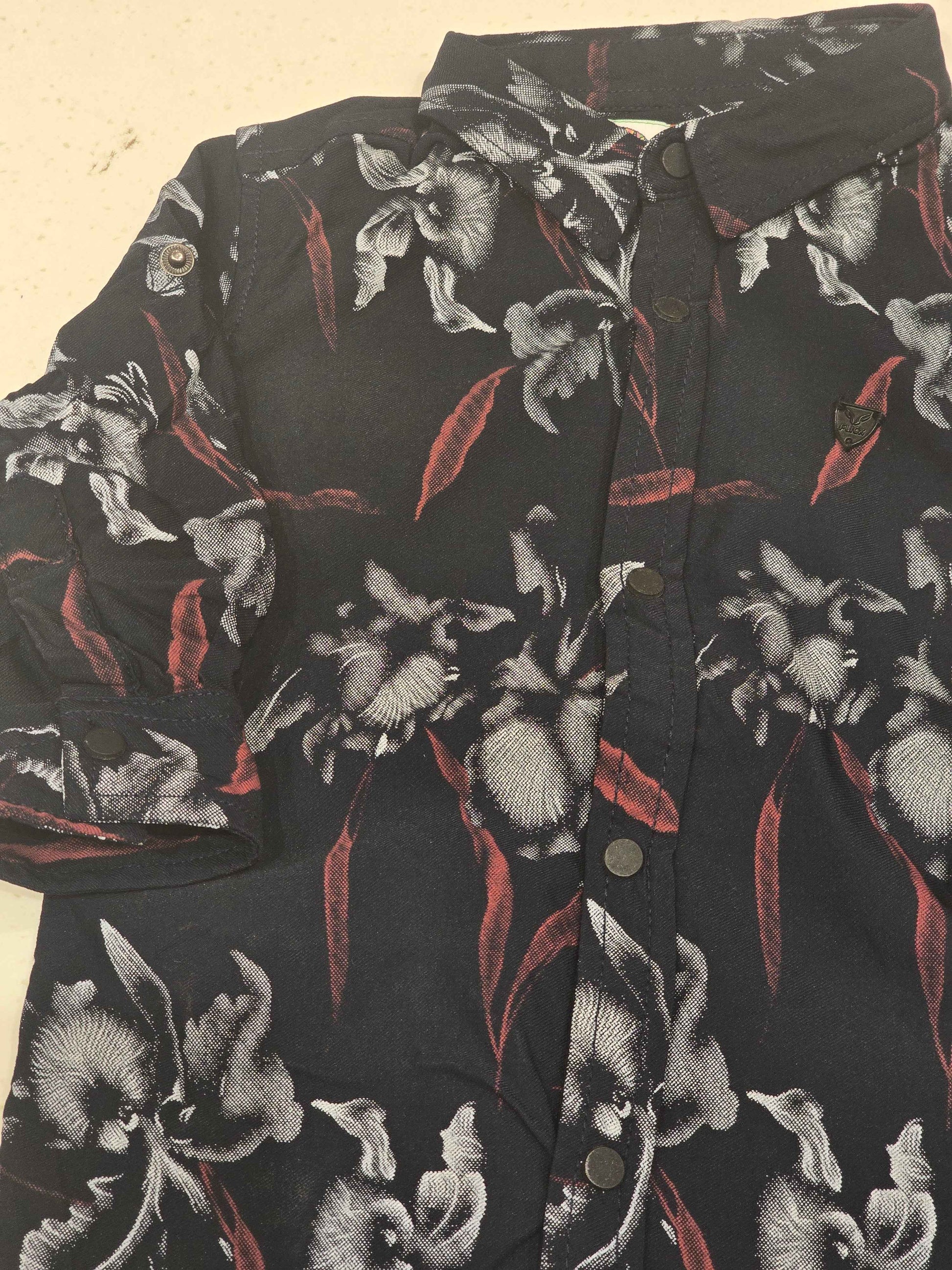 Cotton material black with red & white color shirt for boy