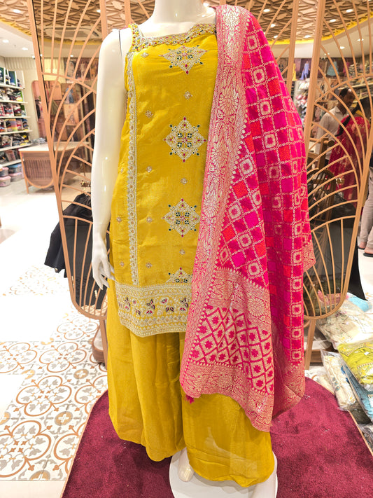 Women Mehndi Green Tissue Sharara Set