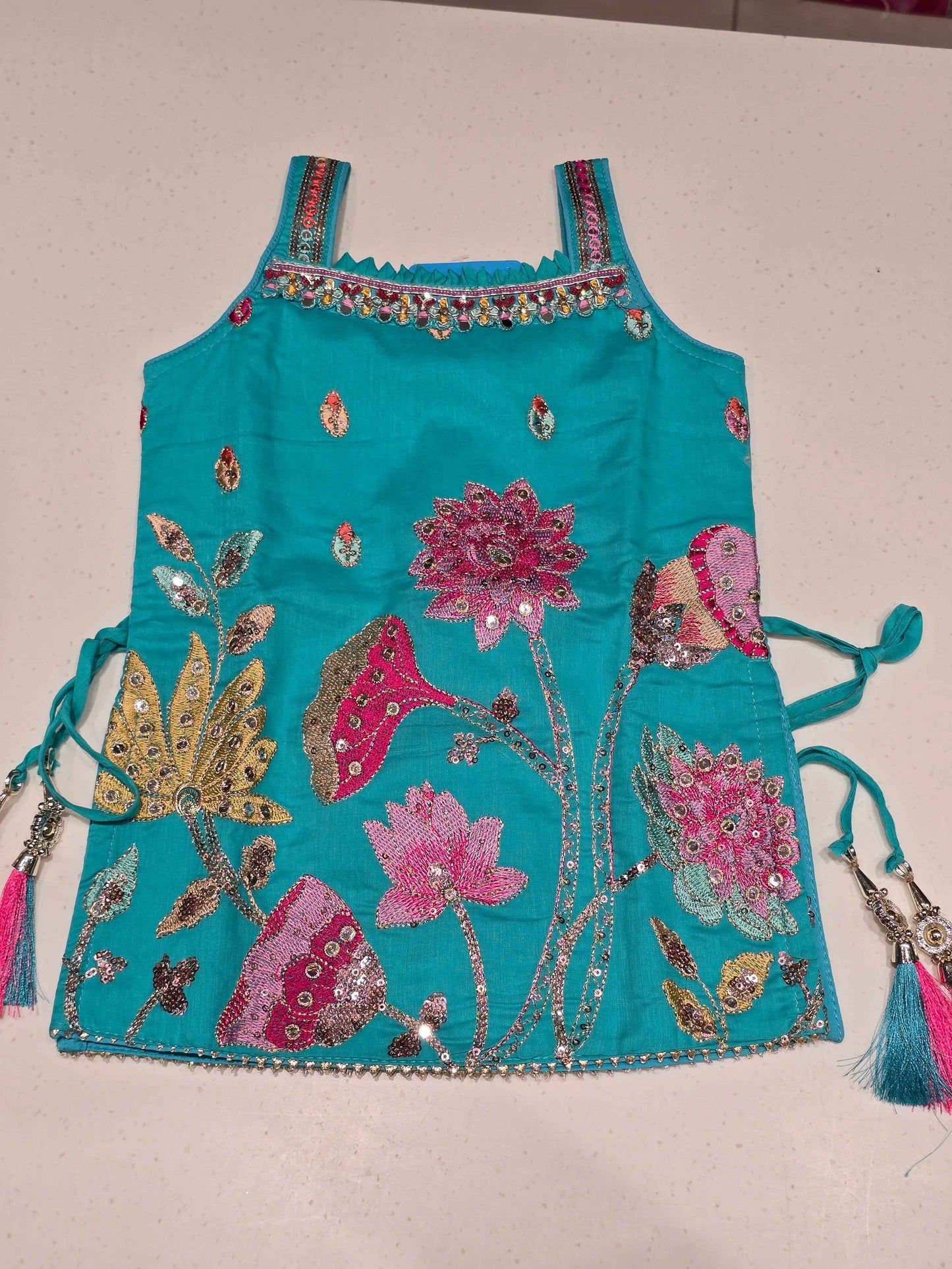 Pista Green Crepe Sharara Set for Girls with Bandhani Design