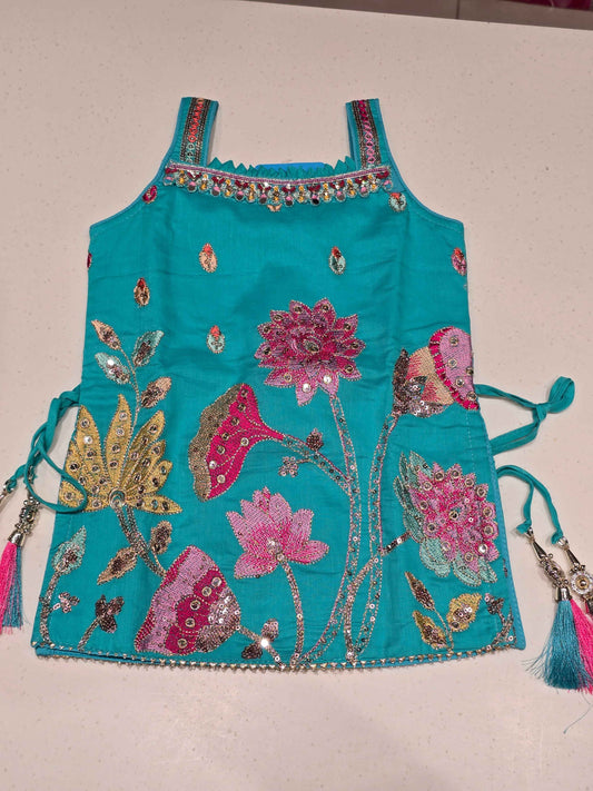 Pista Green Crepe Sharara Set for Girls with Bandhani Design