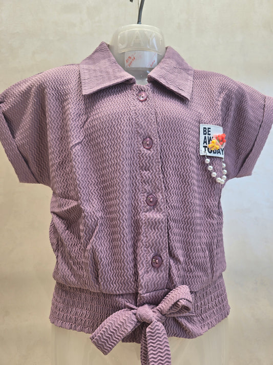 Onion Pink Crush Crepe Western Top for Girls with Zigzag Design & Rubber Print – Party Wear