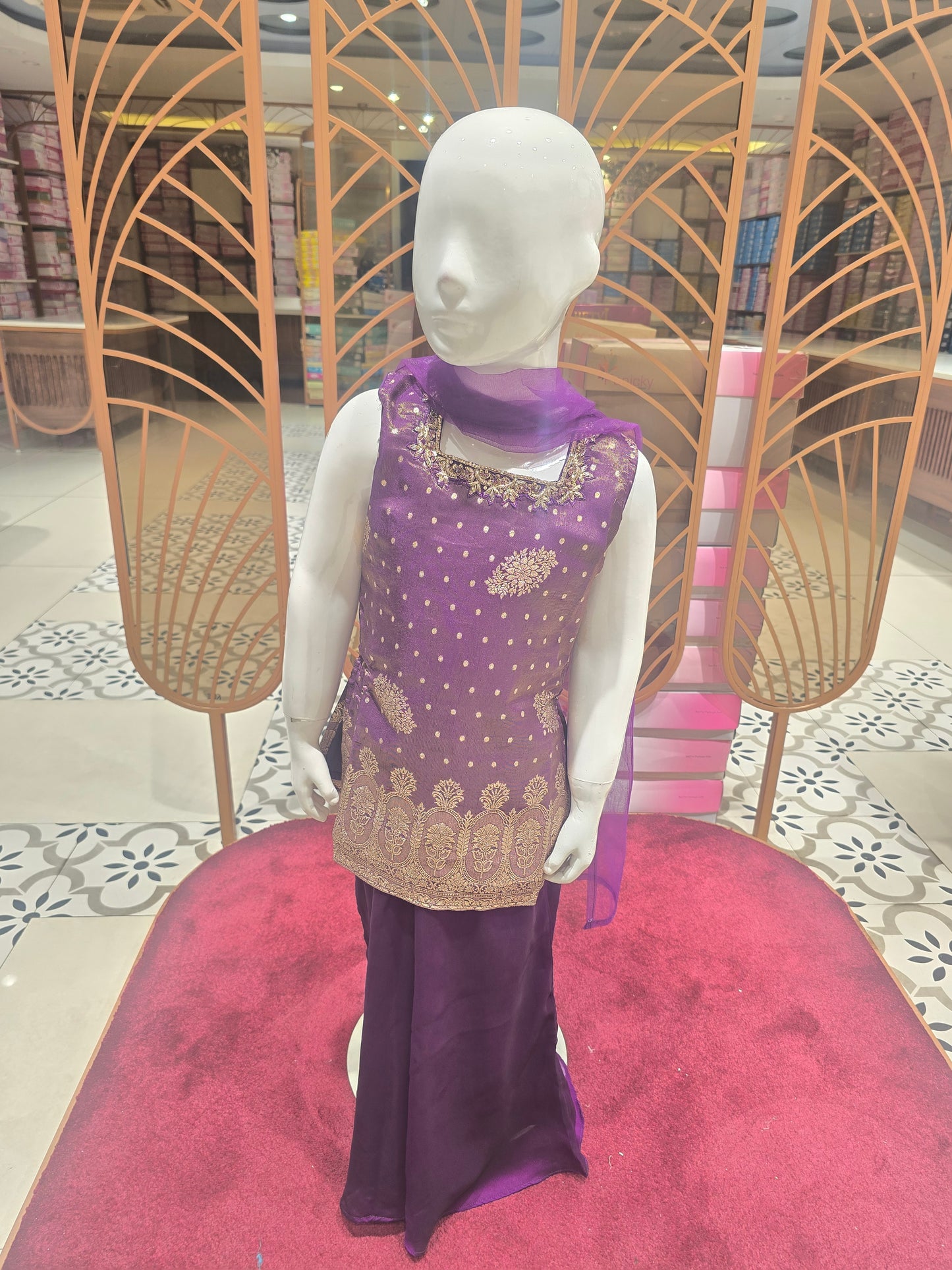 Purple Tissue Sharara Set for Girls