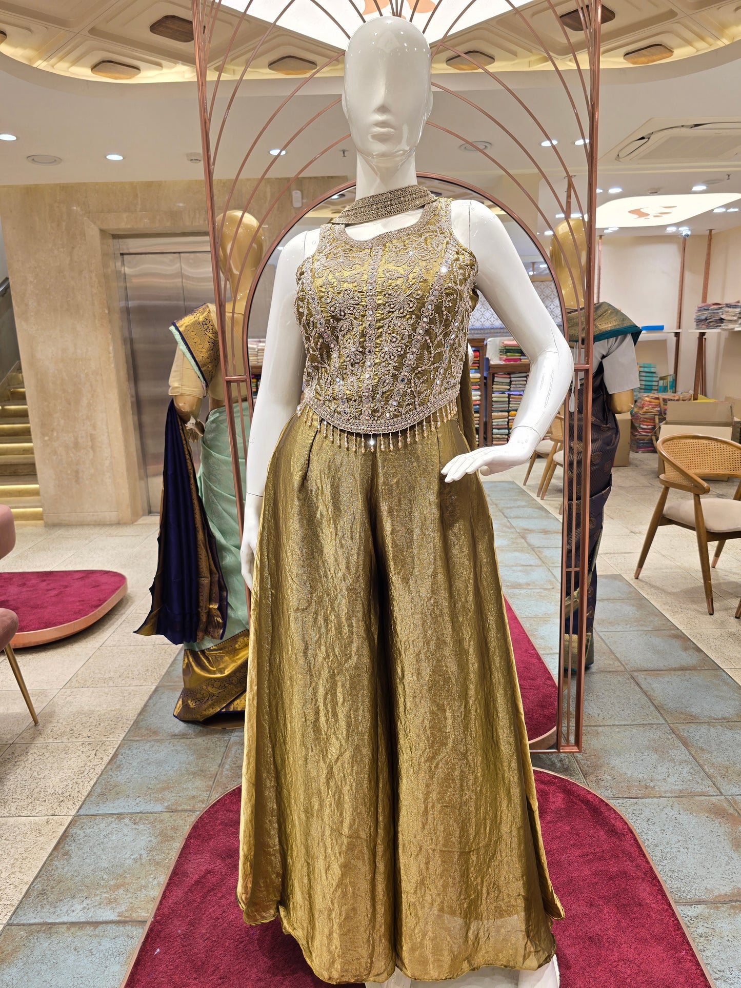 Olive Green Organza Palazzo Set for Women