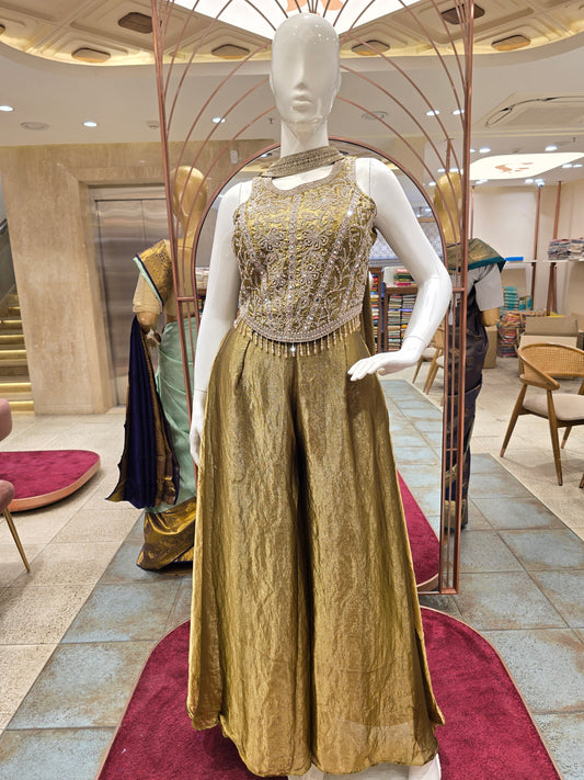 Olive Green Organza Palazzo Set for Women