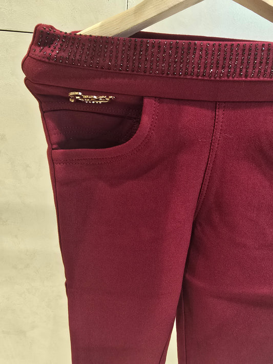 Maroon Cotton Capri Pant with Elastic Waist and Stone Work – Girls Half Pant