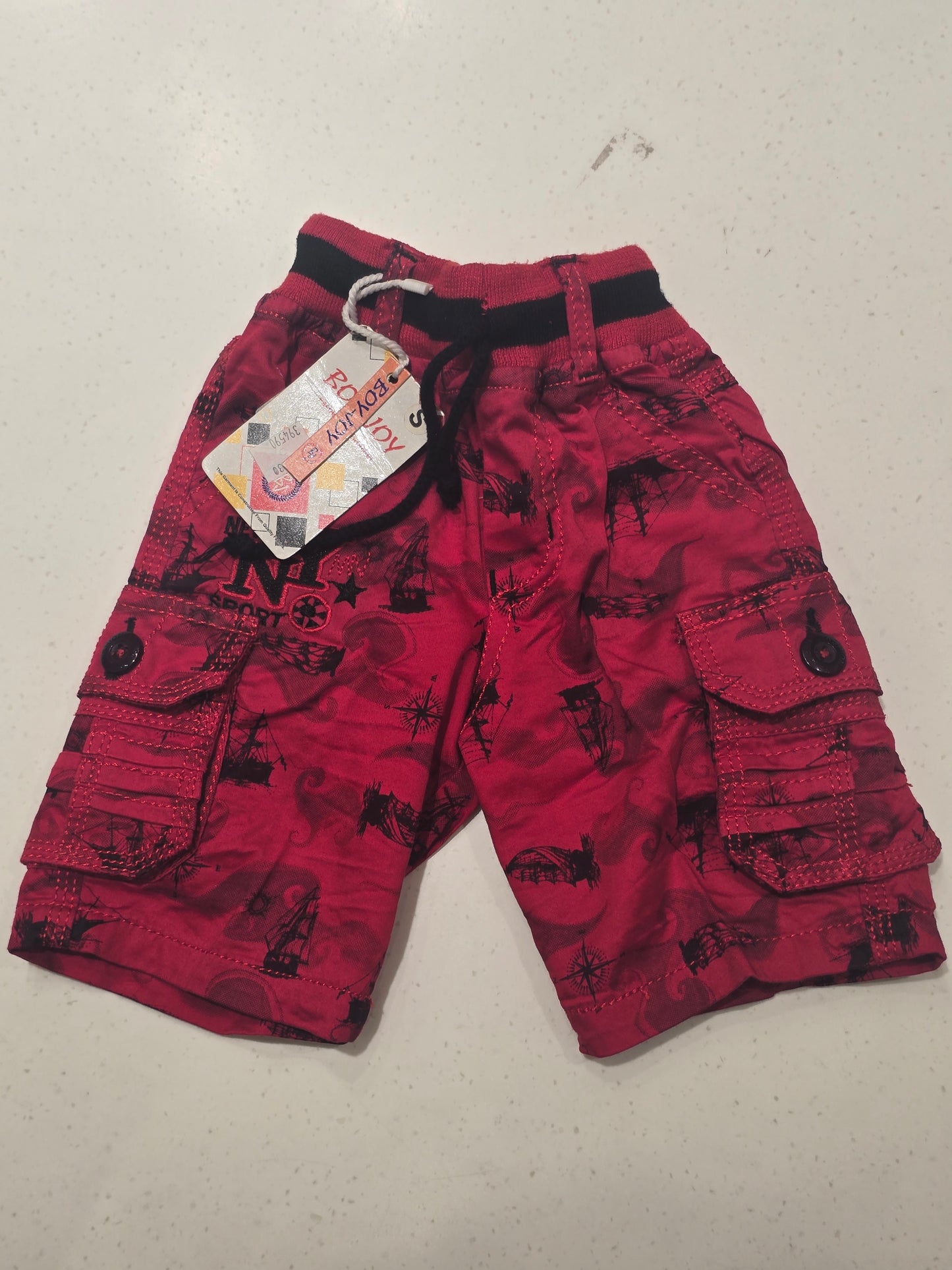 Lycra cotton material red with black printed ¾ shorts