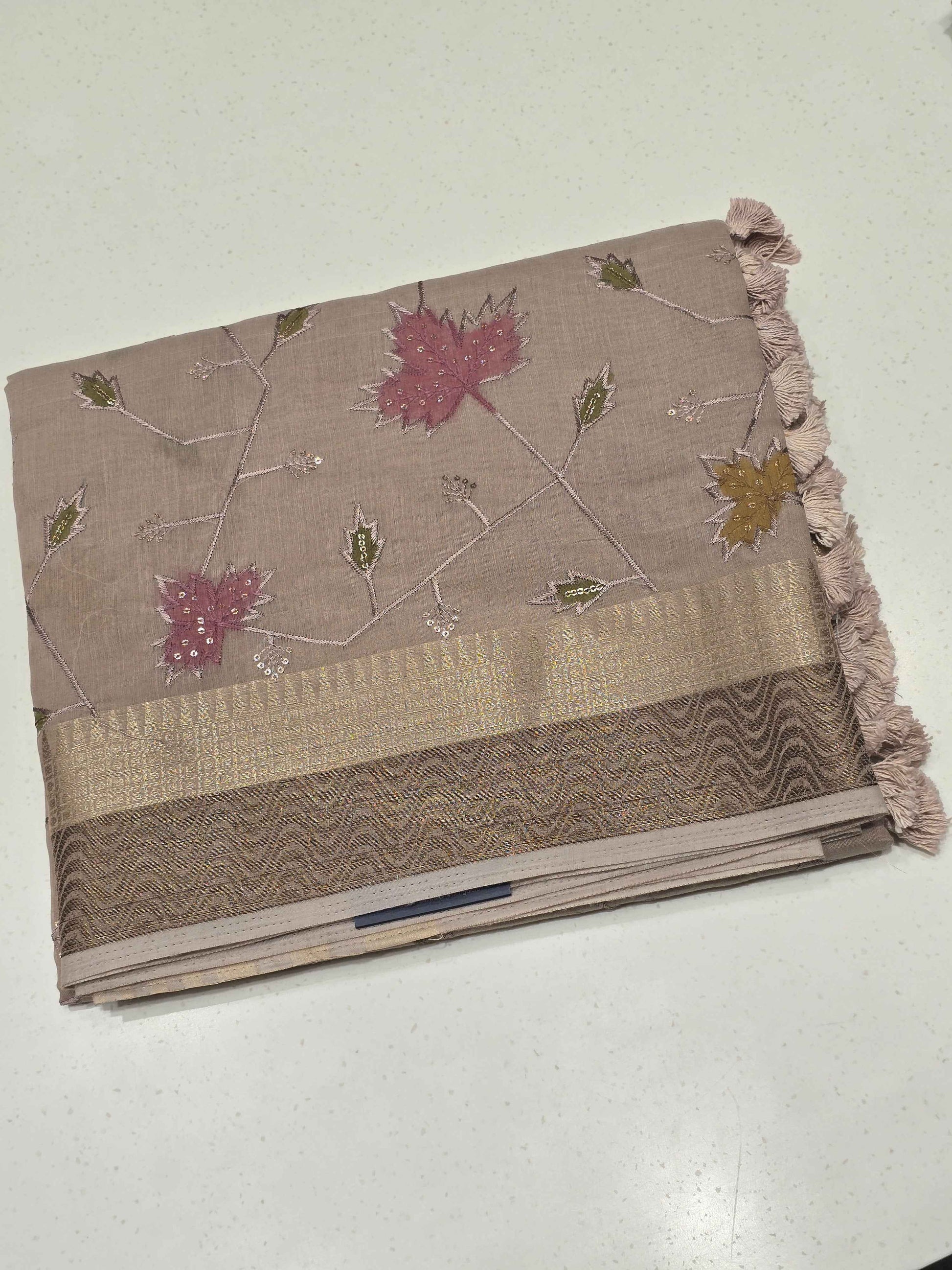Tussar material multi colour embroidery with sequins work