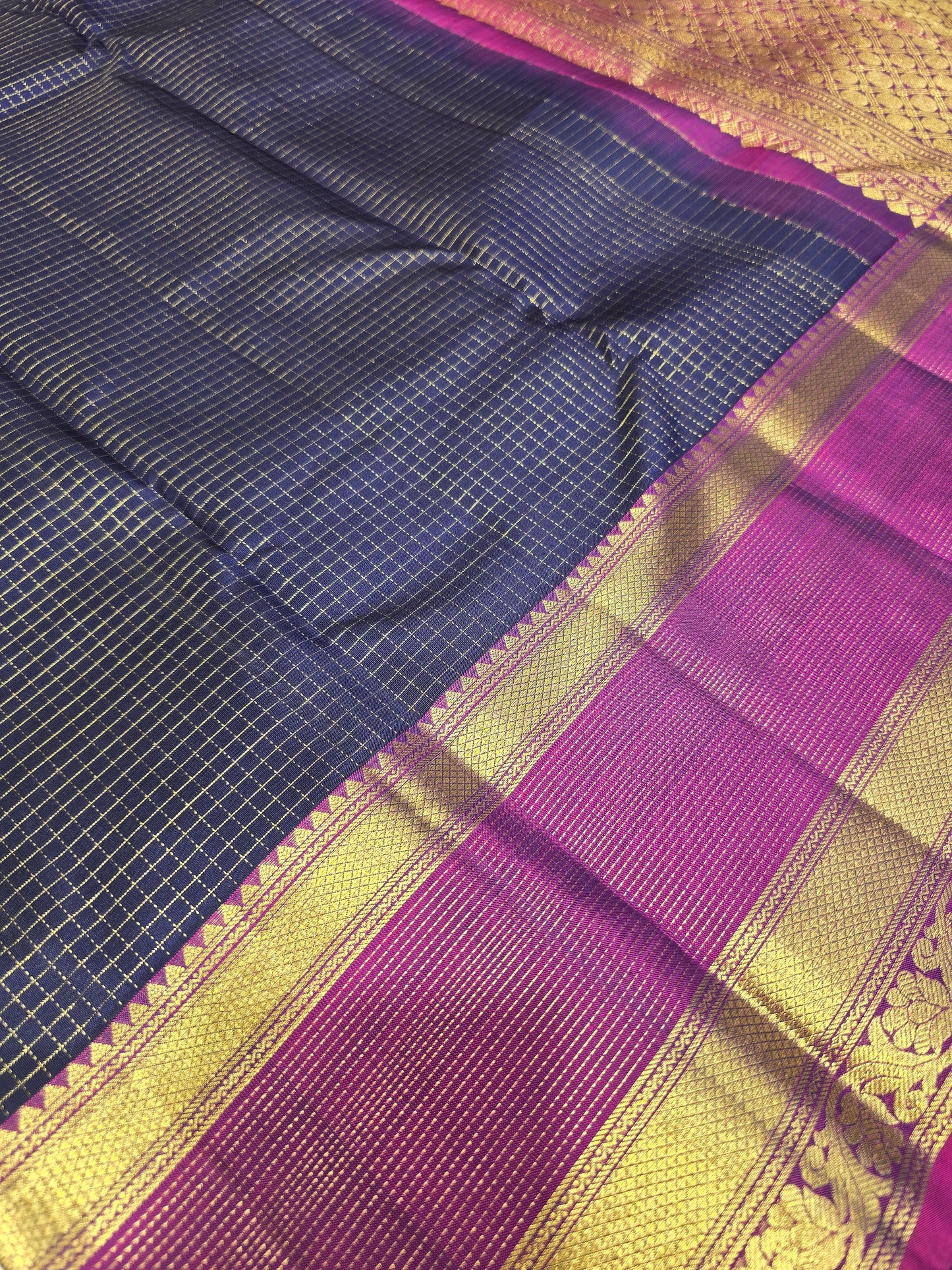 Pure Kanchipuram Handloom Silk Saree with Checked Weaving & Rich Bantex Zari Border | Festive & Bridal Collection