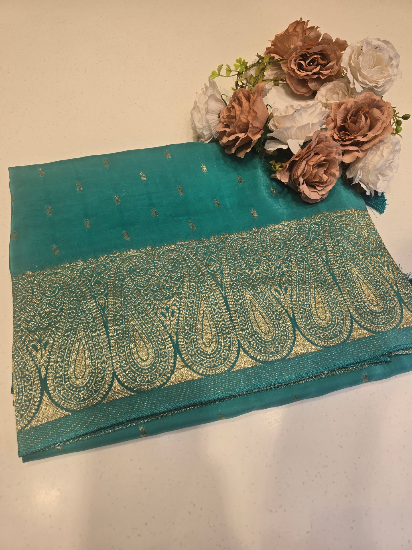 Chinon silk Banarasi border small Butta across the body Festive | party wear