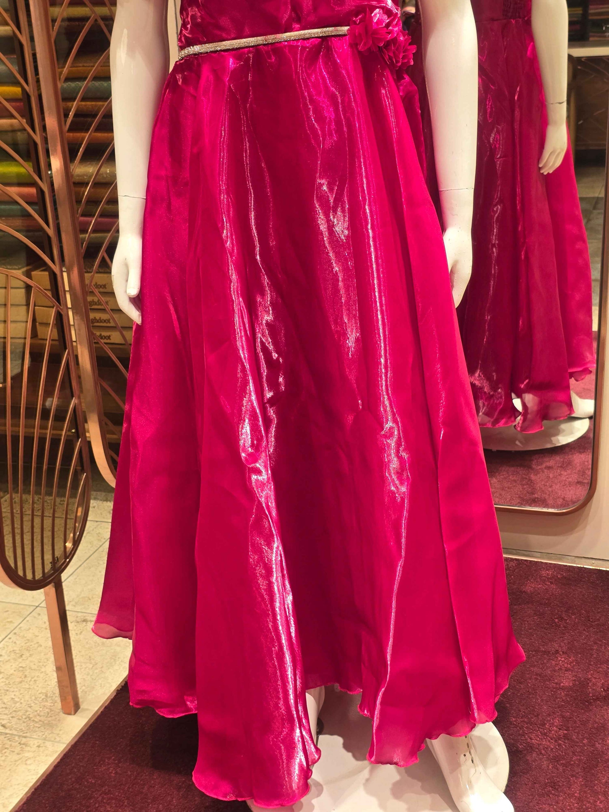Organza material pink colour party wear gown