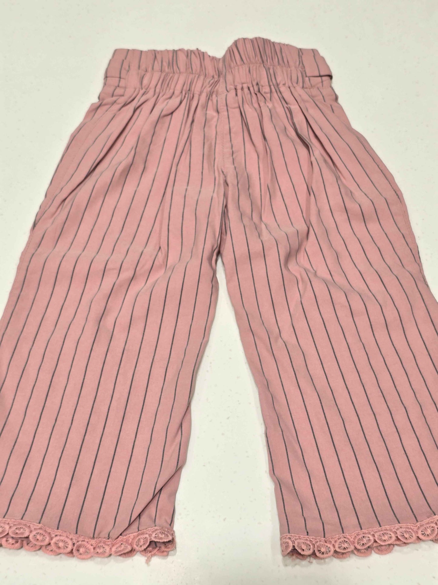 Hosiery material peach colour girl plazo with vertical lines