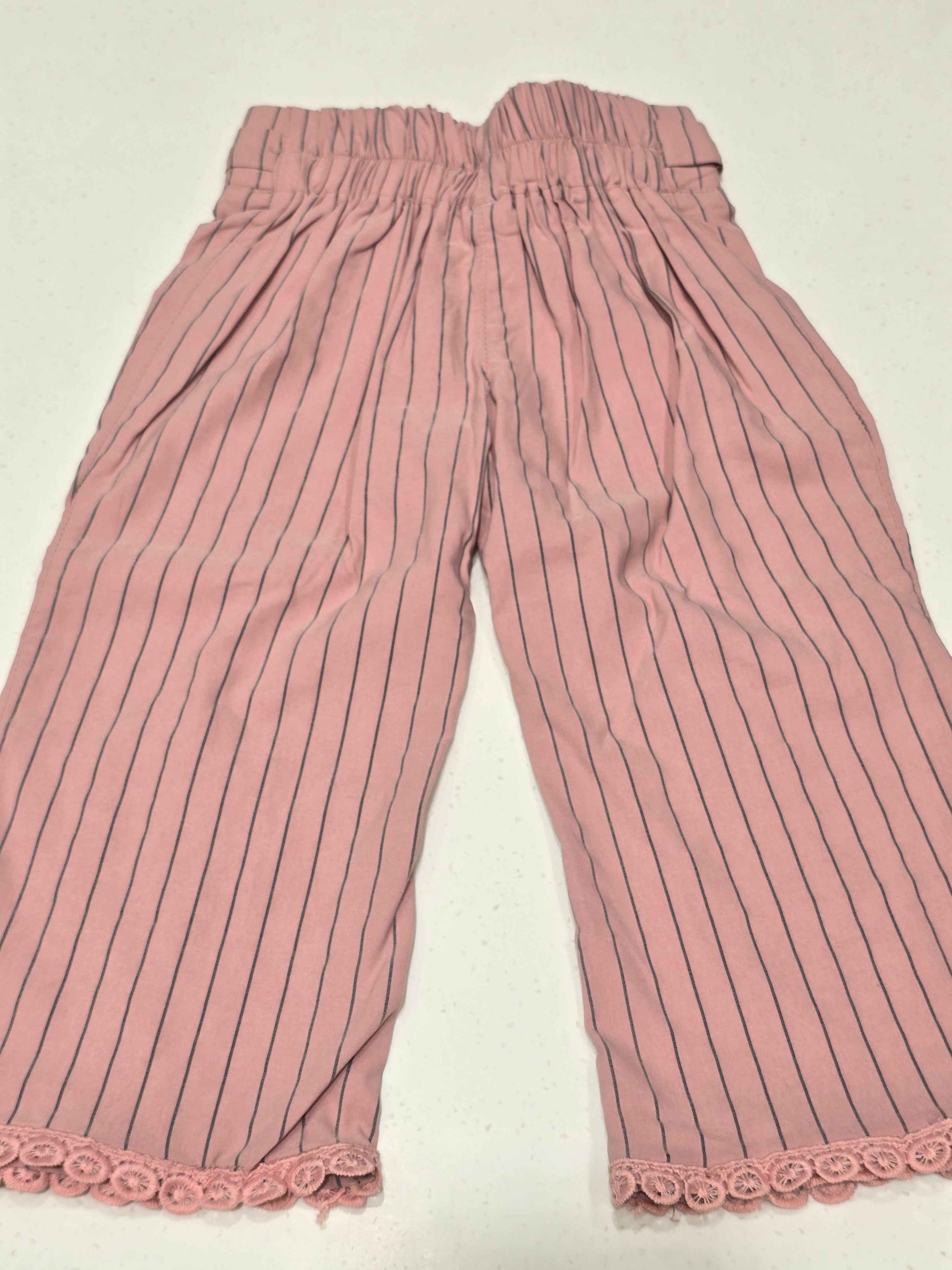 Hosiery material peach colour girl plazo with vertical lines