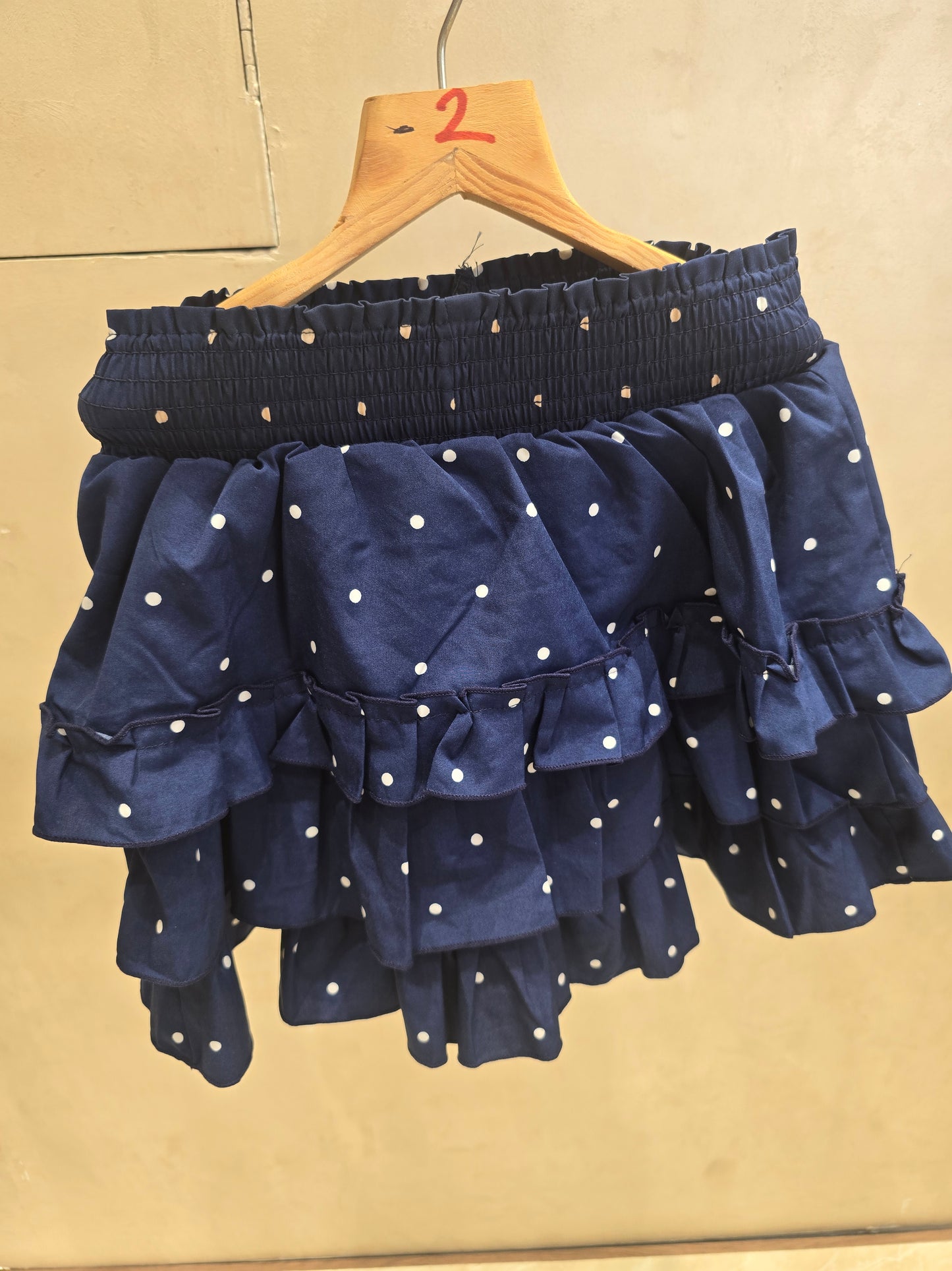 Girls Cotton Casual Wear Step Skirt in Dark Blue with Polka Dot Design for Summer Wear