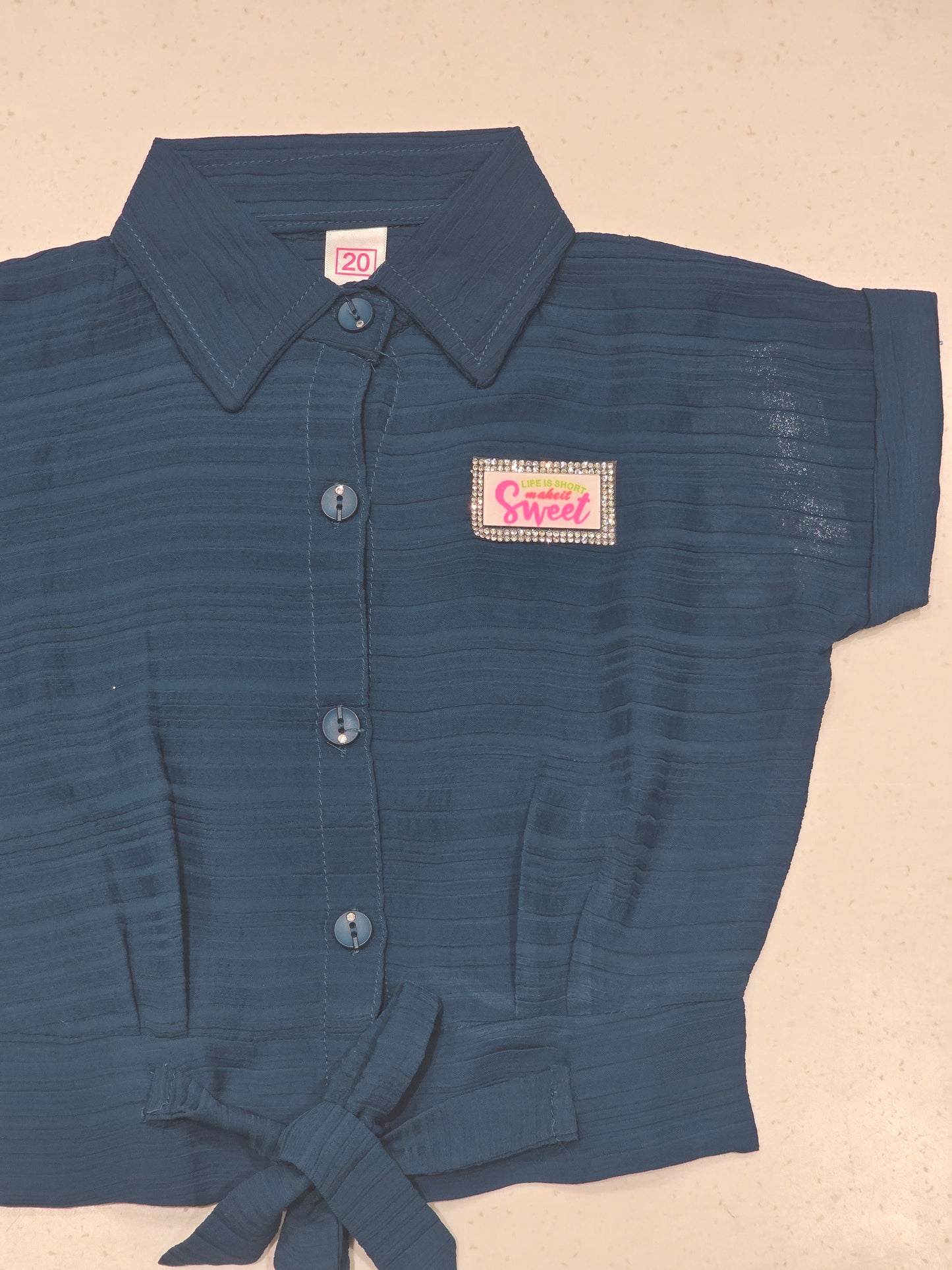 Girls Teal Blue Chiffon Party Wear Top