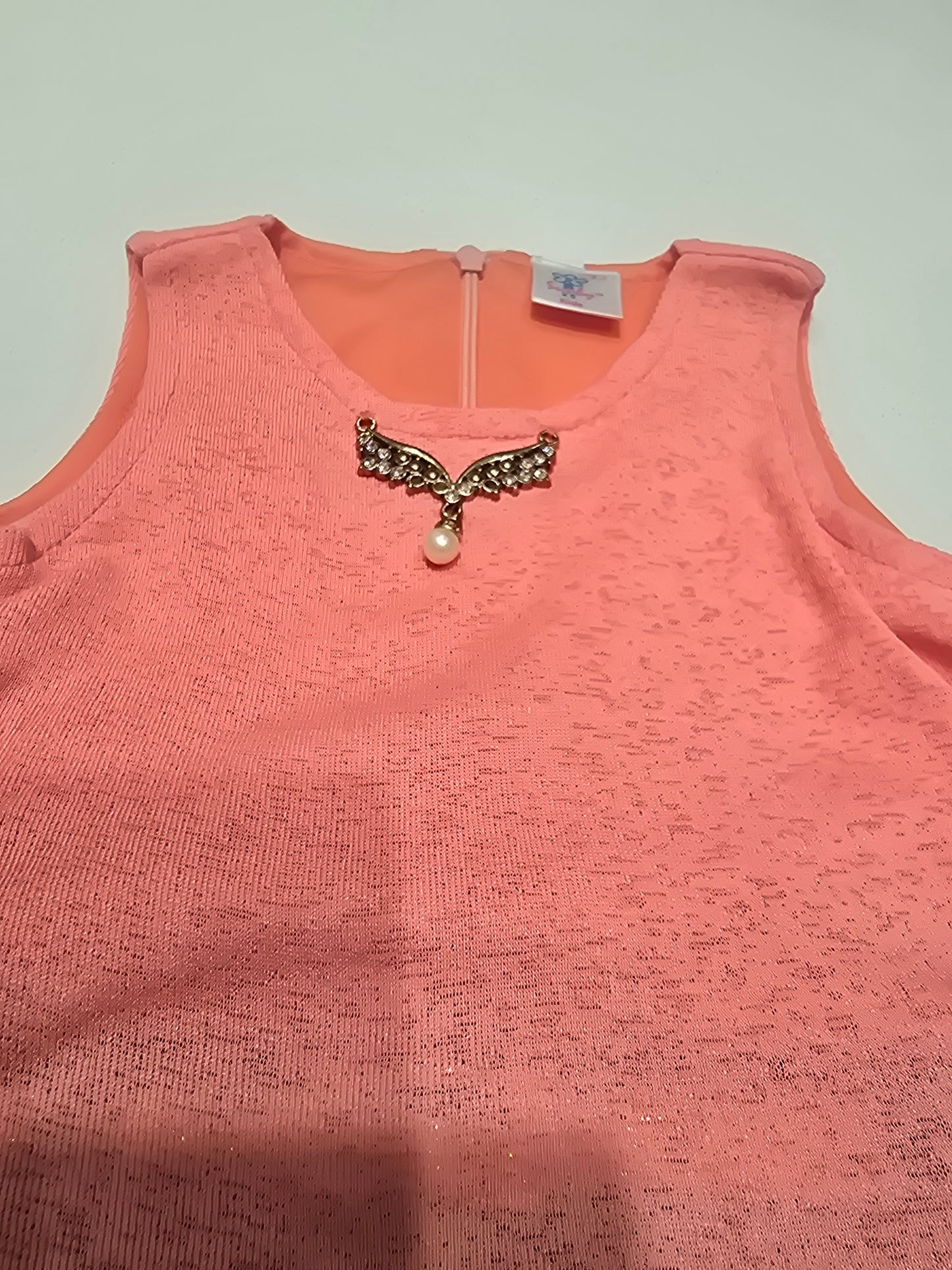 Baby Girl Peach Hosiery Top with Denim Skirt