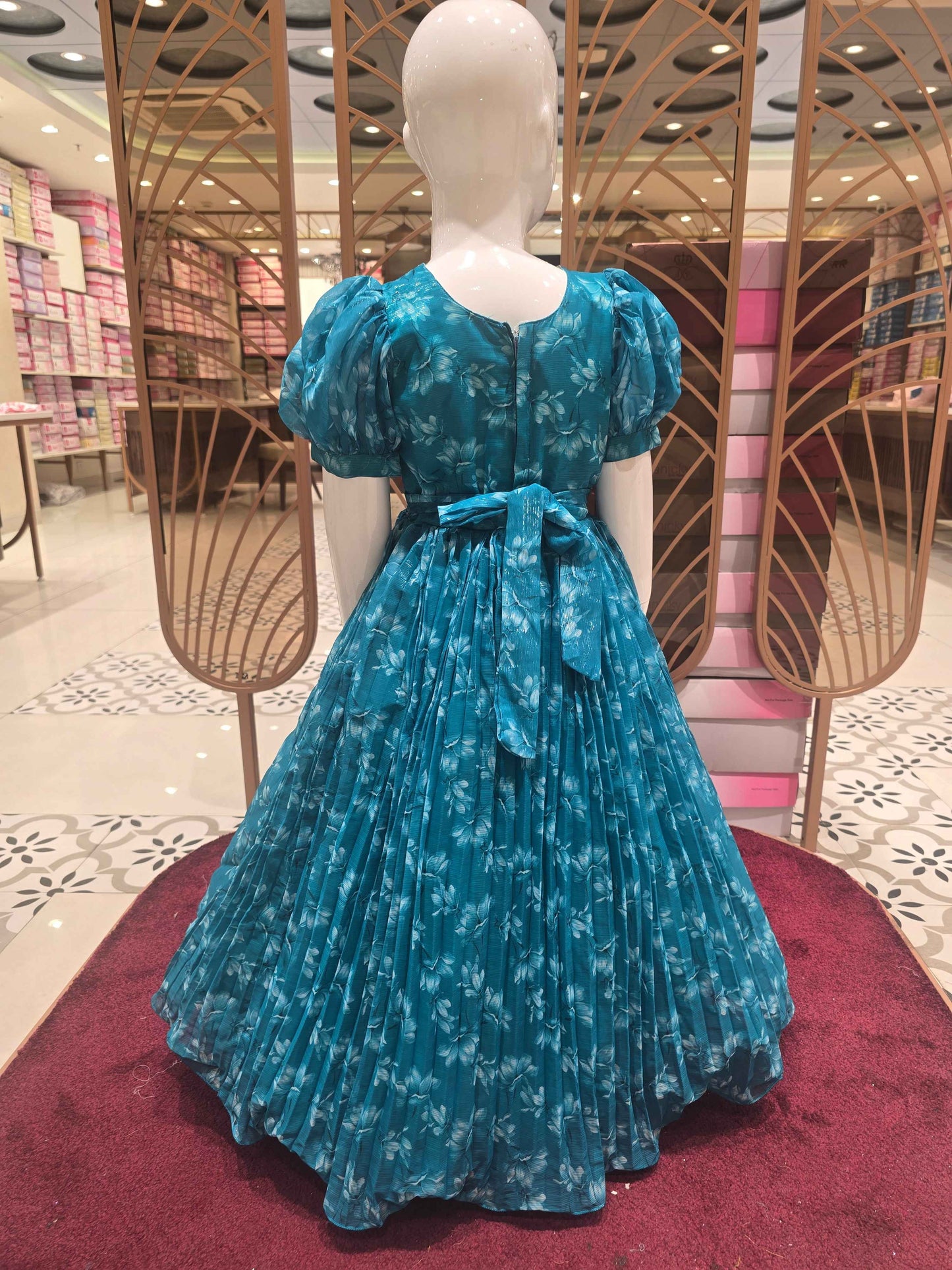 Girl Rama Green Printed Georgette Traditional Gown