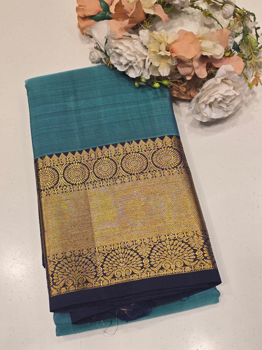 Handloom Pure Kanjivaram Silk Saree with Kolka Dots and Peacock Design Body, Traditional Rudrakshi and Gatti Border with Rich Pallu for All Occasions