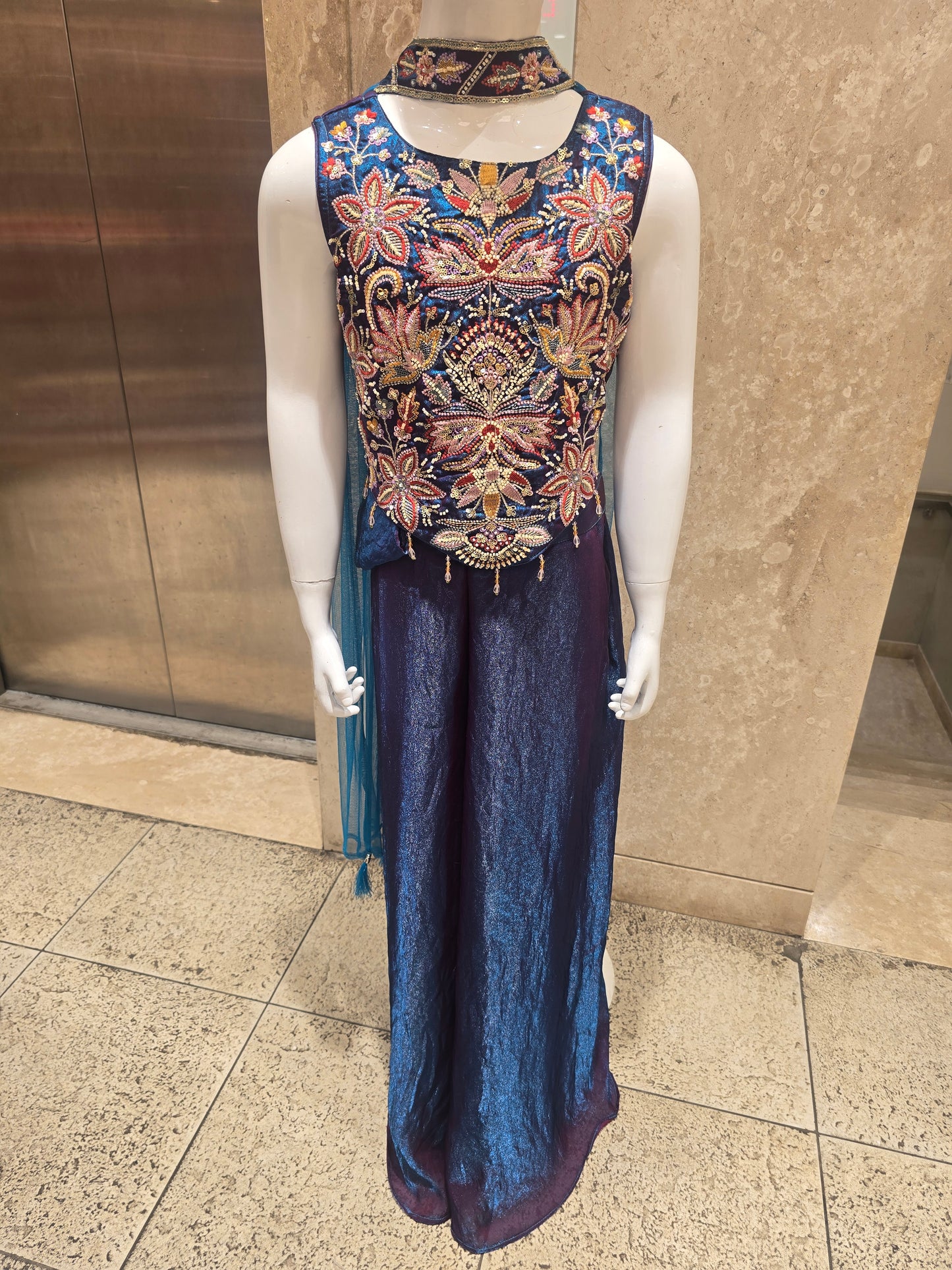 Tissue Material peacock blue colour sharara set for girl