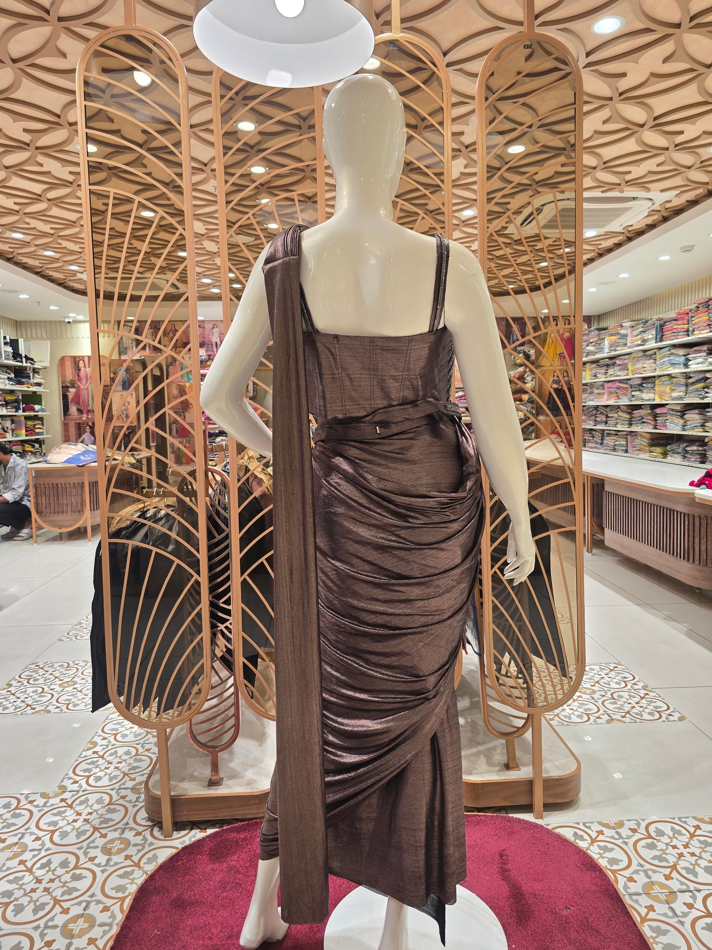 Gray Cream Satin Ready-to-Wear Saree