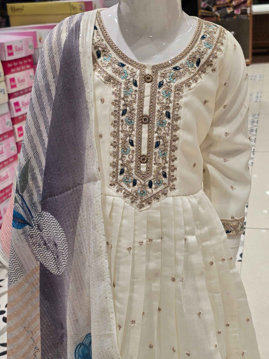 off-white child's Anarkali frock suit set,