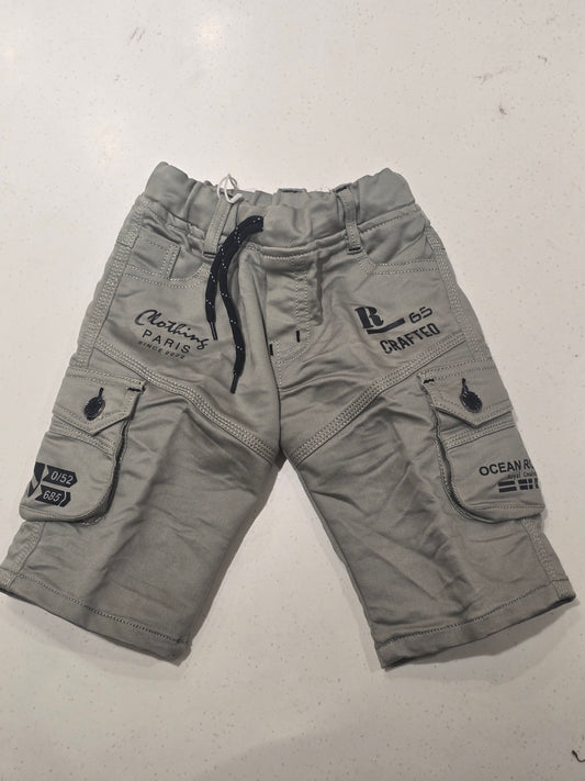 Boys Gray Corduroy Elastic Waist ¾ Shorts