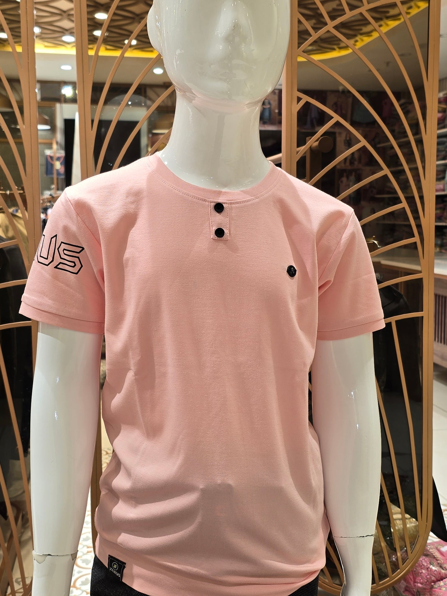 Boys Light Peach Lycra Round Neck T Shirt