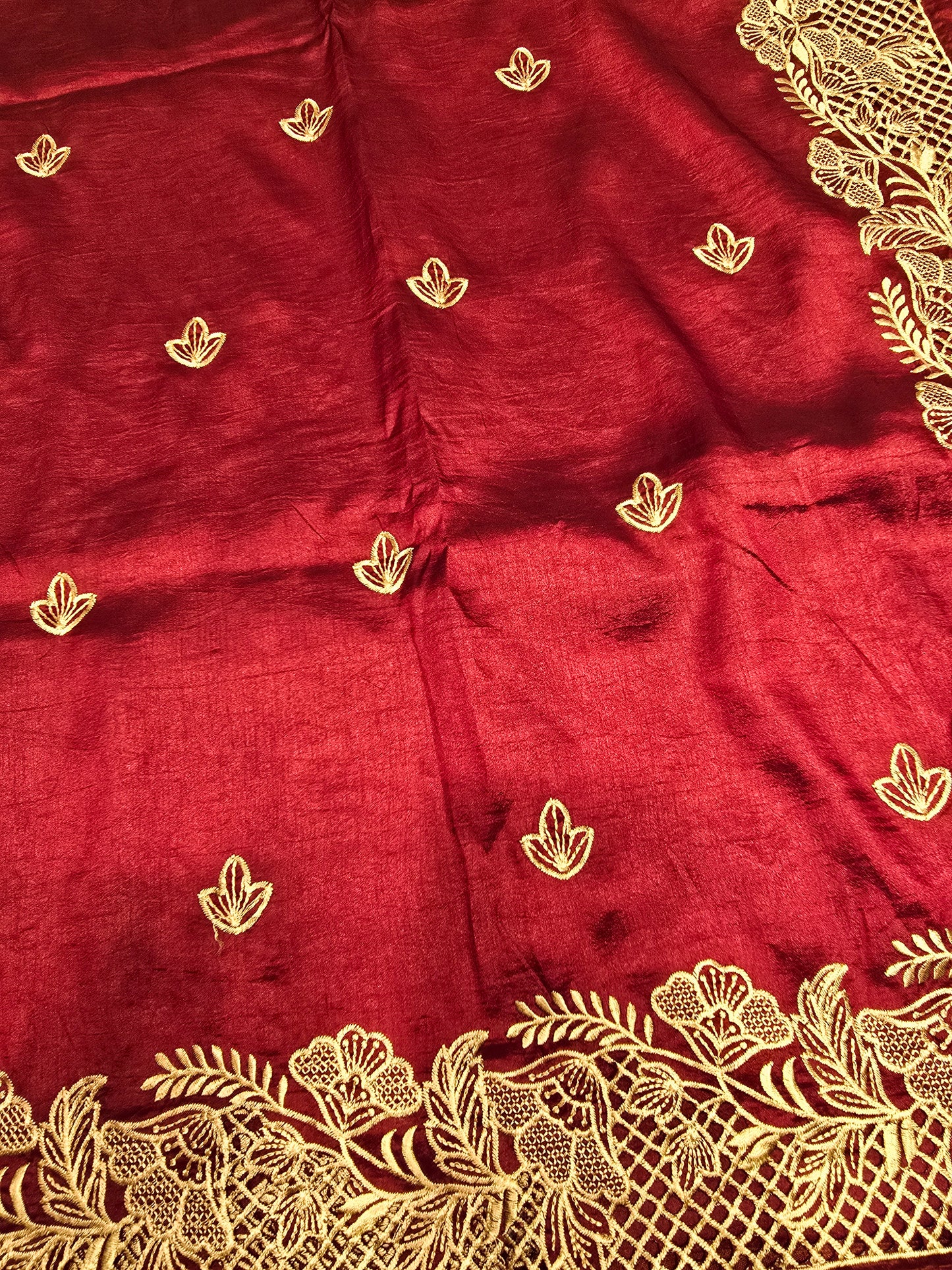 Maroon Tussar Saree with Golden Embroidery Border