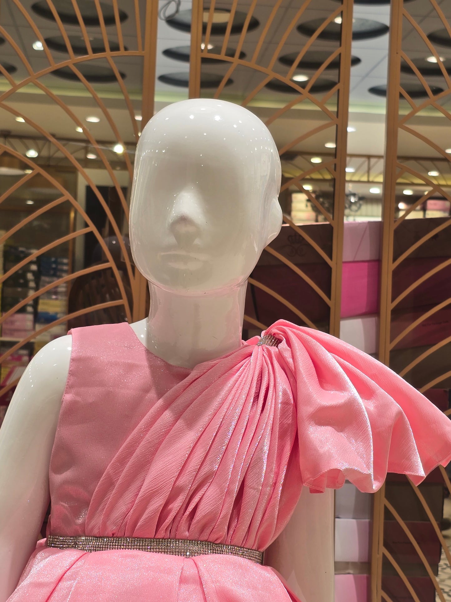 Girl Peach Satin Crepe Party Short Frock