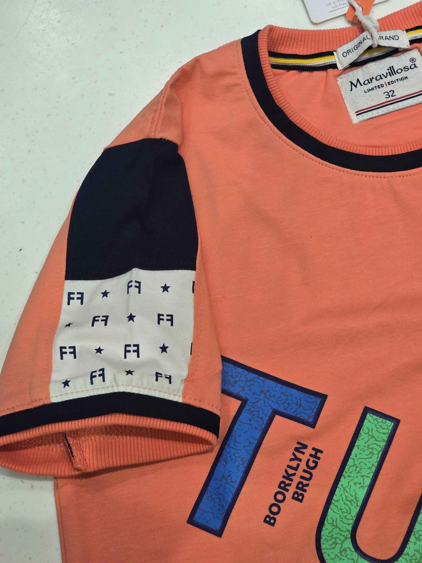 Cotton material orange color tshirt for boys with round neck
