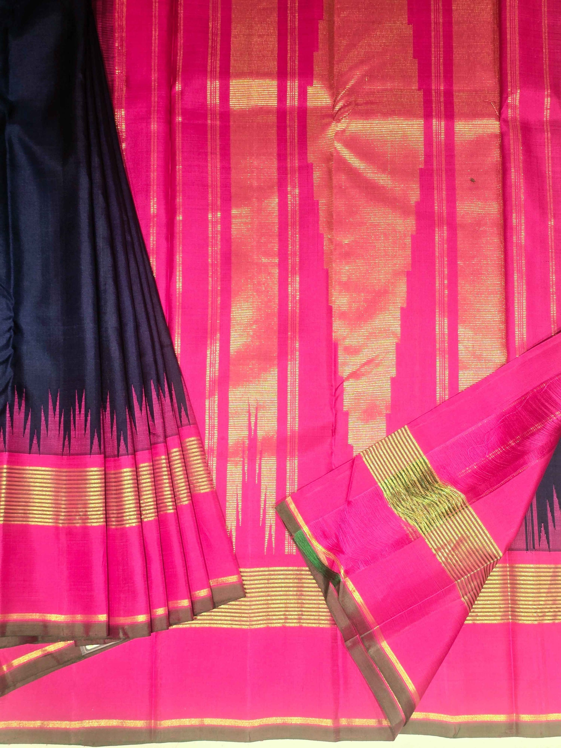 Pure Kanjivaram handloom sil saree blue with pink color and bentex border