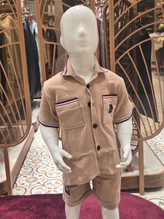 Imported Material light brown  colour capri set with half sleeves