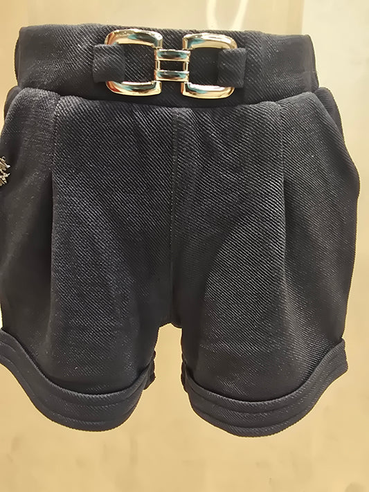 Elephant Grey Lycra Casual Shorts for Girls with Round Elastic Waistband and Stylish Belt Logo Design