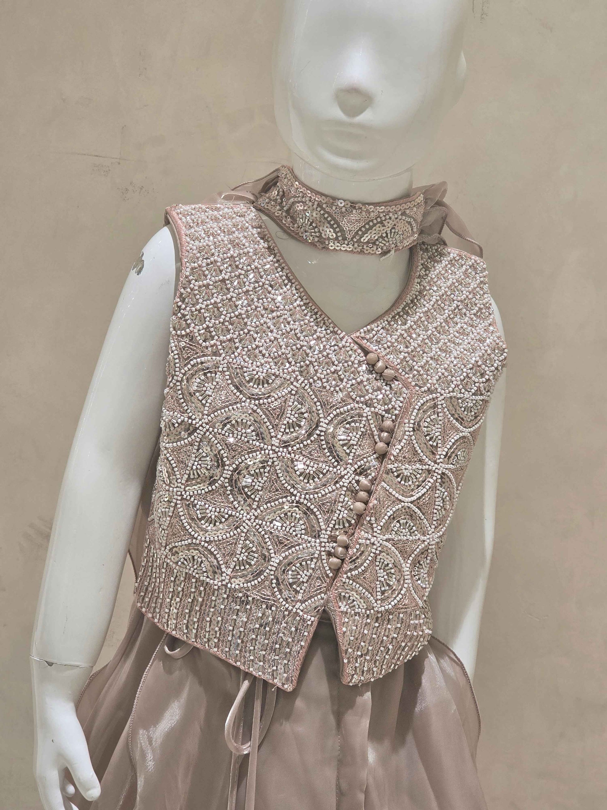 Peach Organza Ghagra Choli for Girls