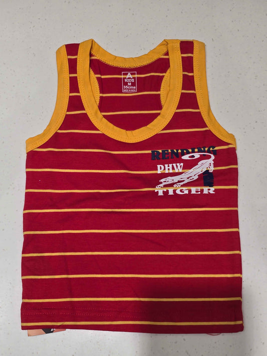 Cotton material red with maroon colour Sleeveless tshirt