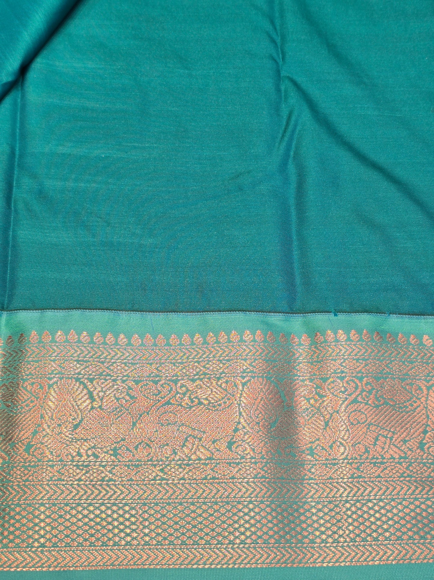 Semi Kanjivaram muhurtham saree with leaf styled vertical motifs & small butta with rich pallu , traditional border