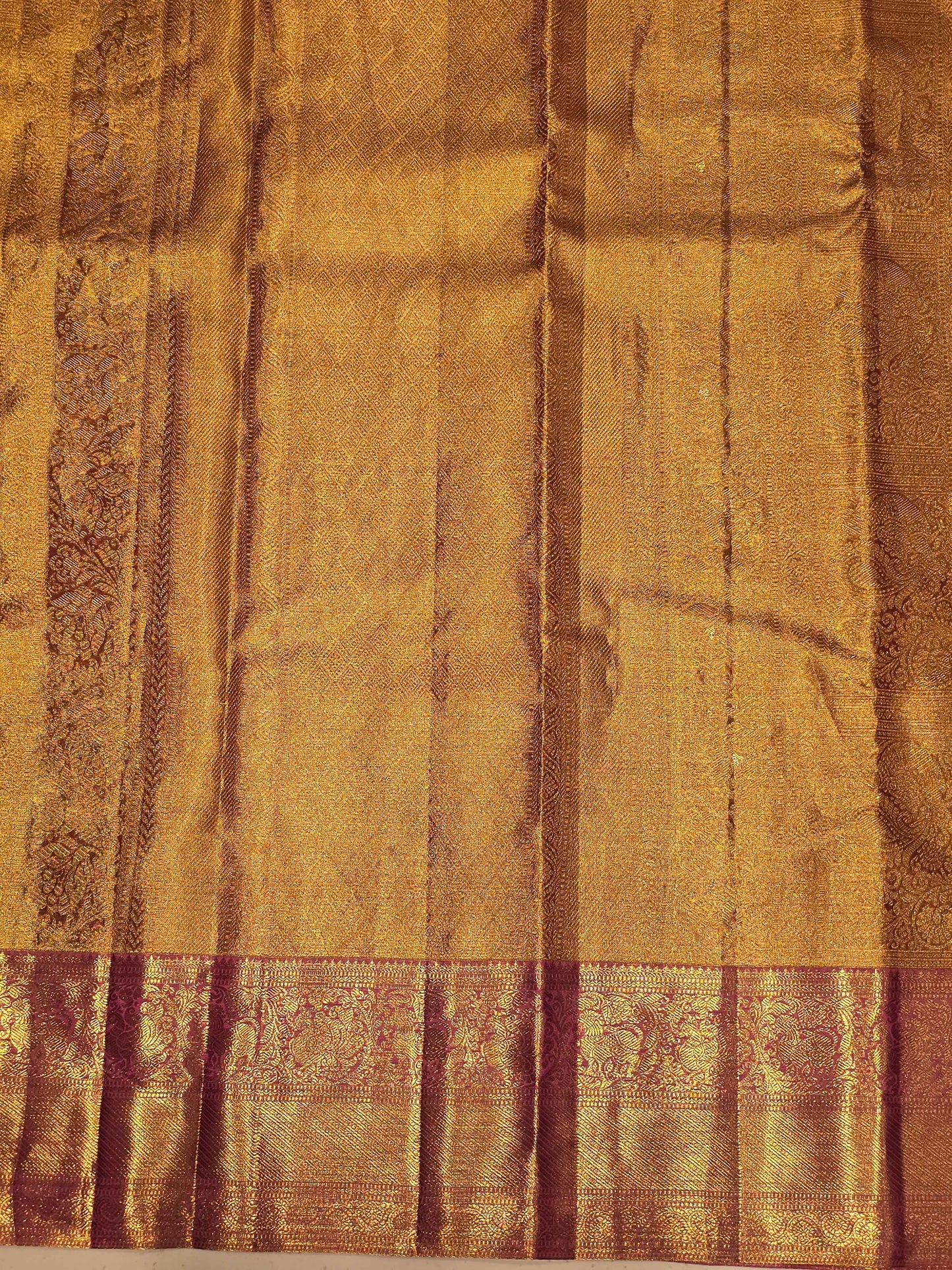 Pure handloom kanjivaram tissue silk baby pink base saree with contrast blouse and rich pallu , long traditional gatti border