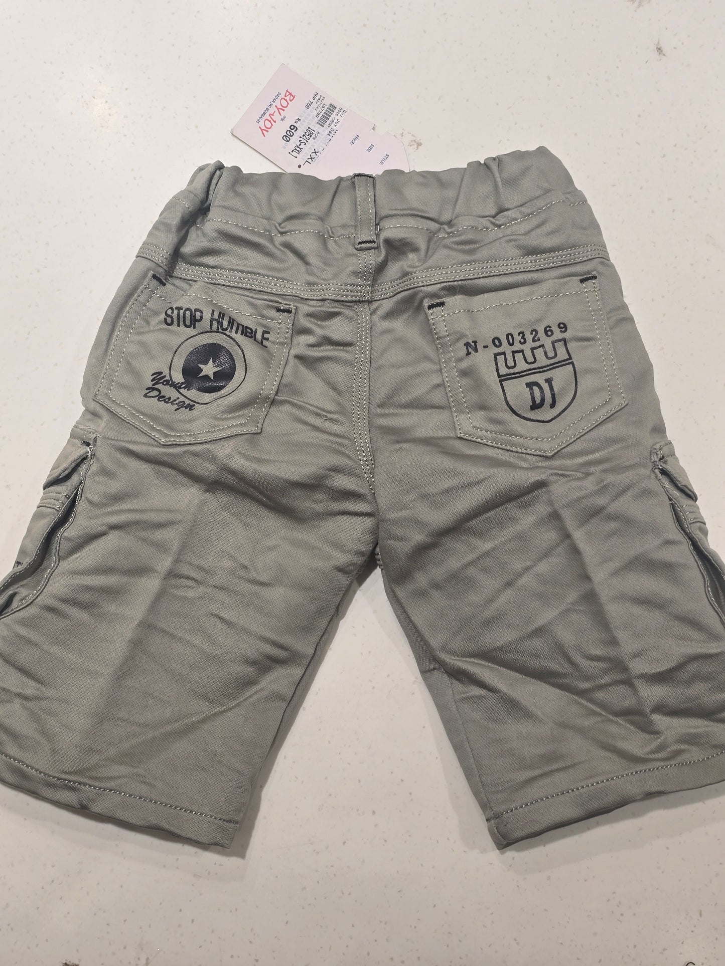 Boys Gray Corduroy Elastic Waist ¾ Shorts