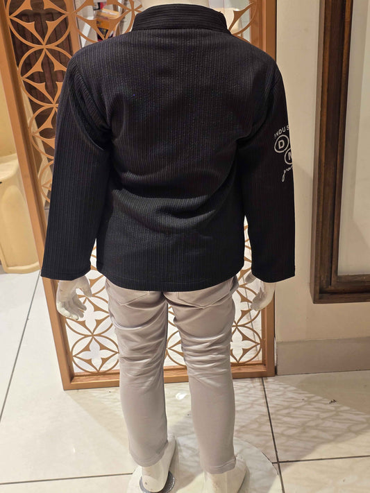 Lycra Material blacm coat wuth white t-shirt (set)for boys