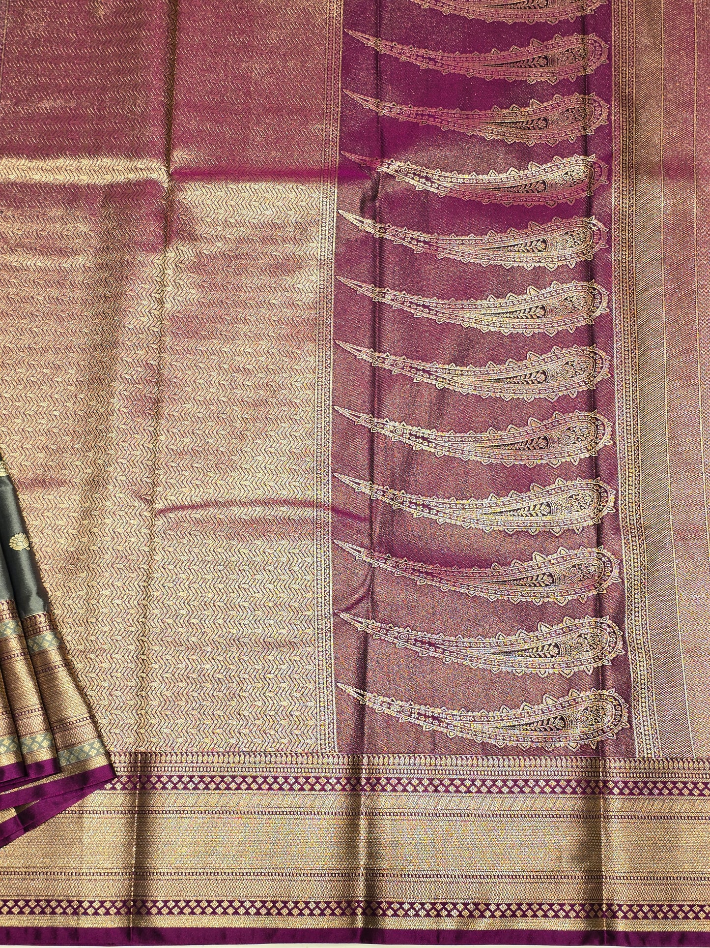 Semi kanjivaram saree with gatti border and traditional motifs