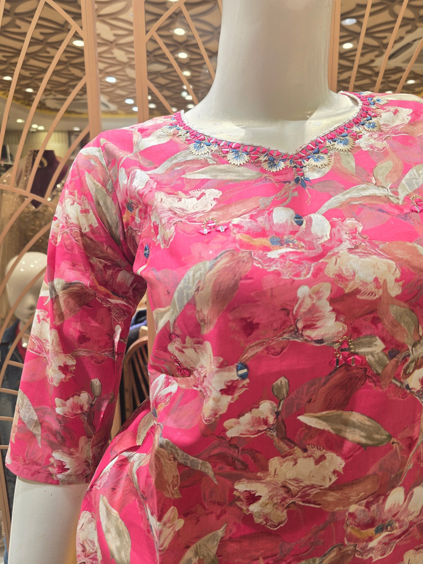 Women Peach Pink Floral Printed Cotton Top