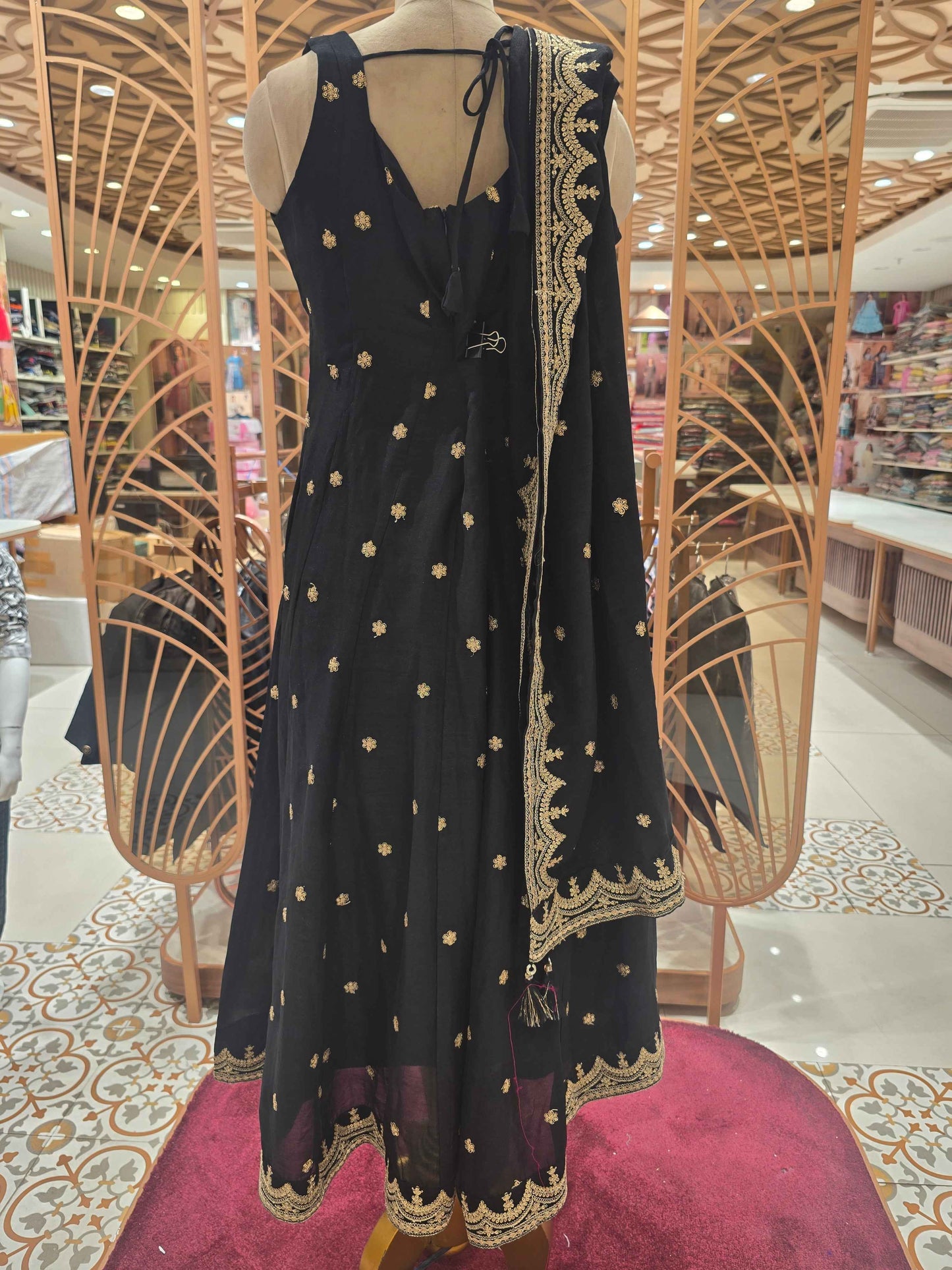 Crepe material elegant black color  with zari embroidery anarkali