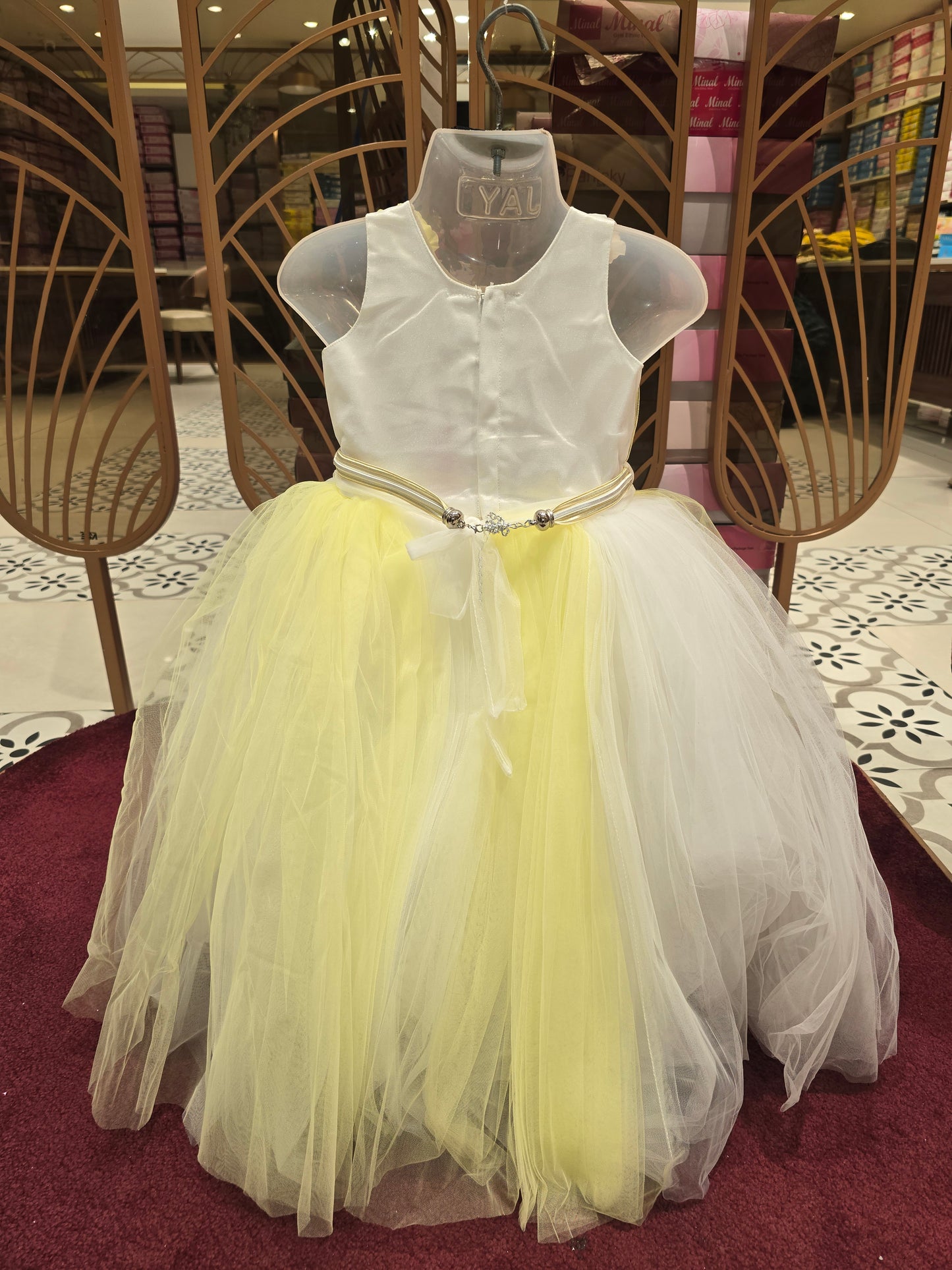 Girl Dual Colour Knitted Rose Design Party Gown