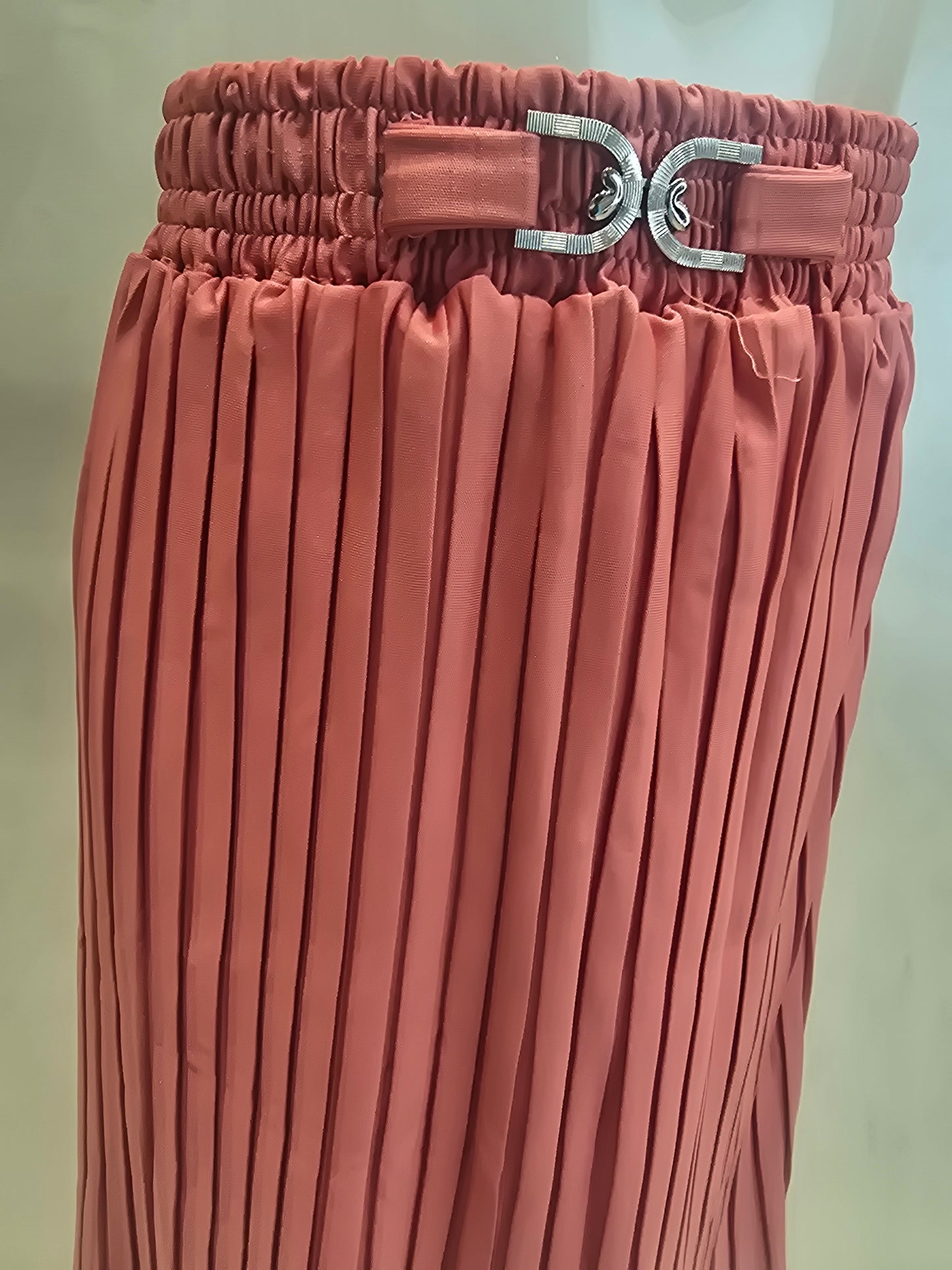 Peach Pink Lycra ¾ Length Skirt for Girls with Elastic Waistband and Stylish Belt Logo for Casual Wear