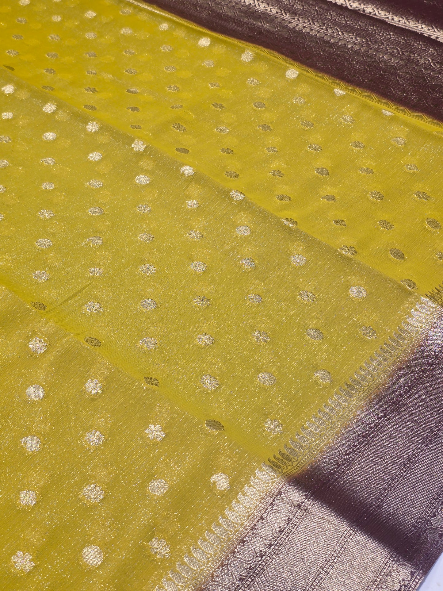 Georgette Silk Saree with Butta Motif, Traditional Zari Border & Contrast Blouse | Festive & Party Wear