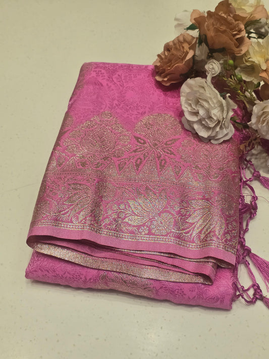 Banarasi Saree with Thread Embroidery, Rich Pallu & Fancy Border | Festive & Party Wear