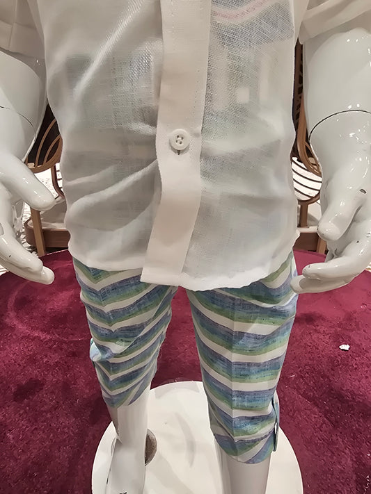 White Sky Blue Linen Dungaree Set for Boys