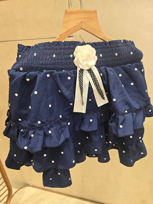Girls Cotton Casual Wear Step Skirt in Dark Blue with Polka Dot Design for Summer Wear