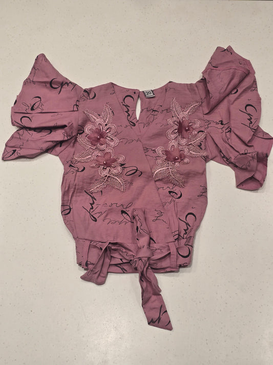 Girl Peach Printed Cotton Fancy Top