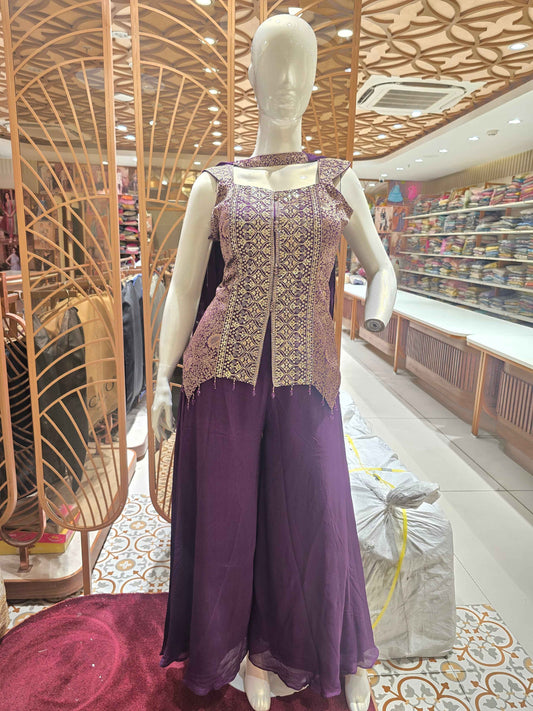 purple Indo-Western palazzo or sharara suit set