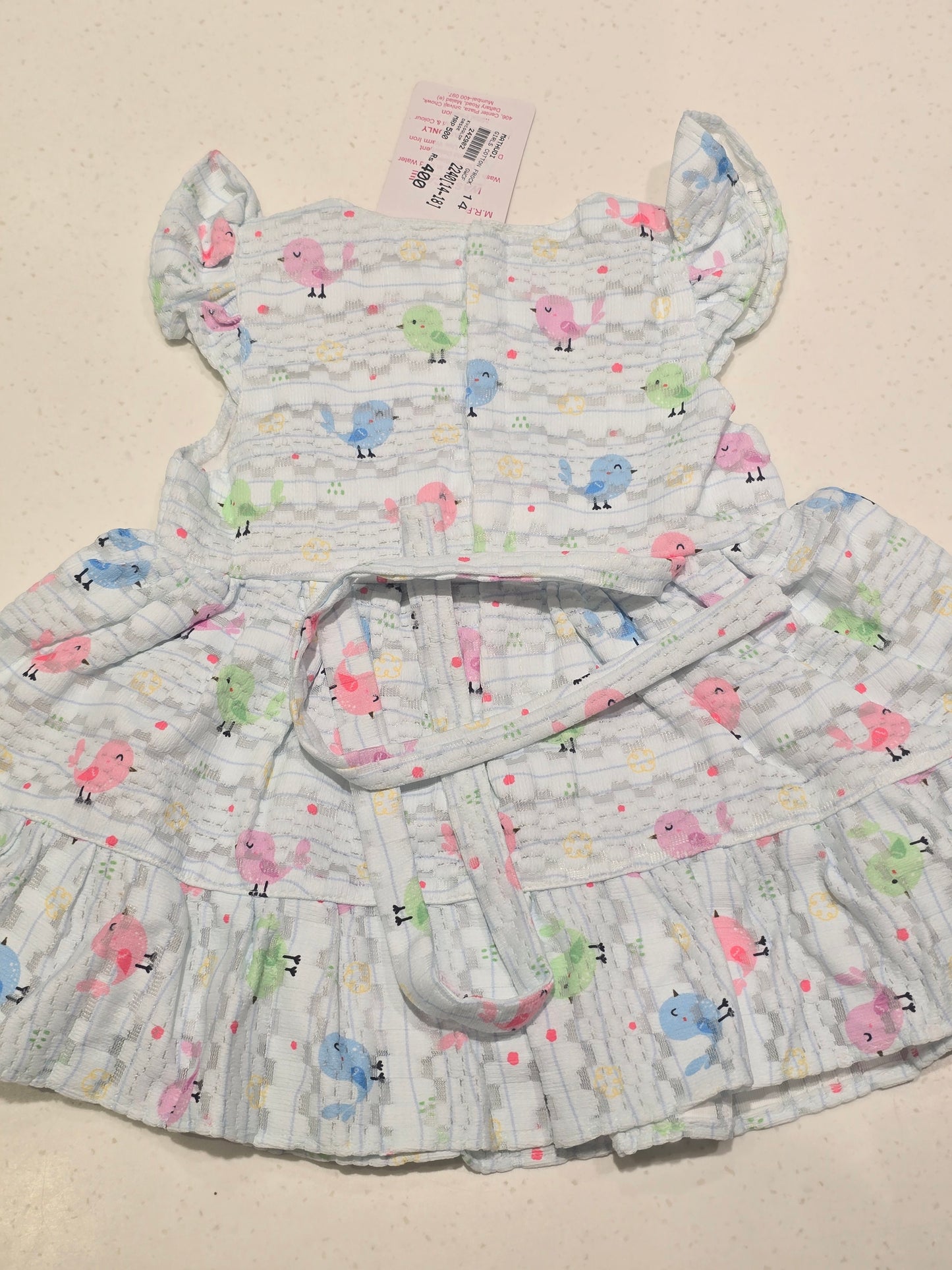 Baby Girls Light Blue Cotton Buff Sleeve Frock